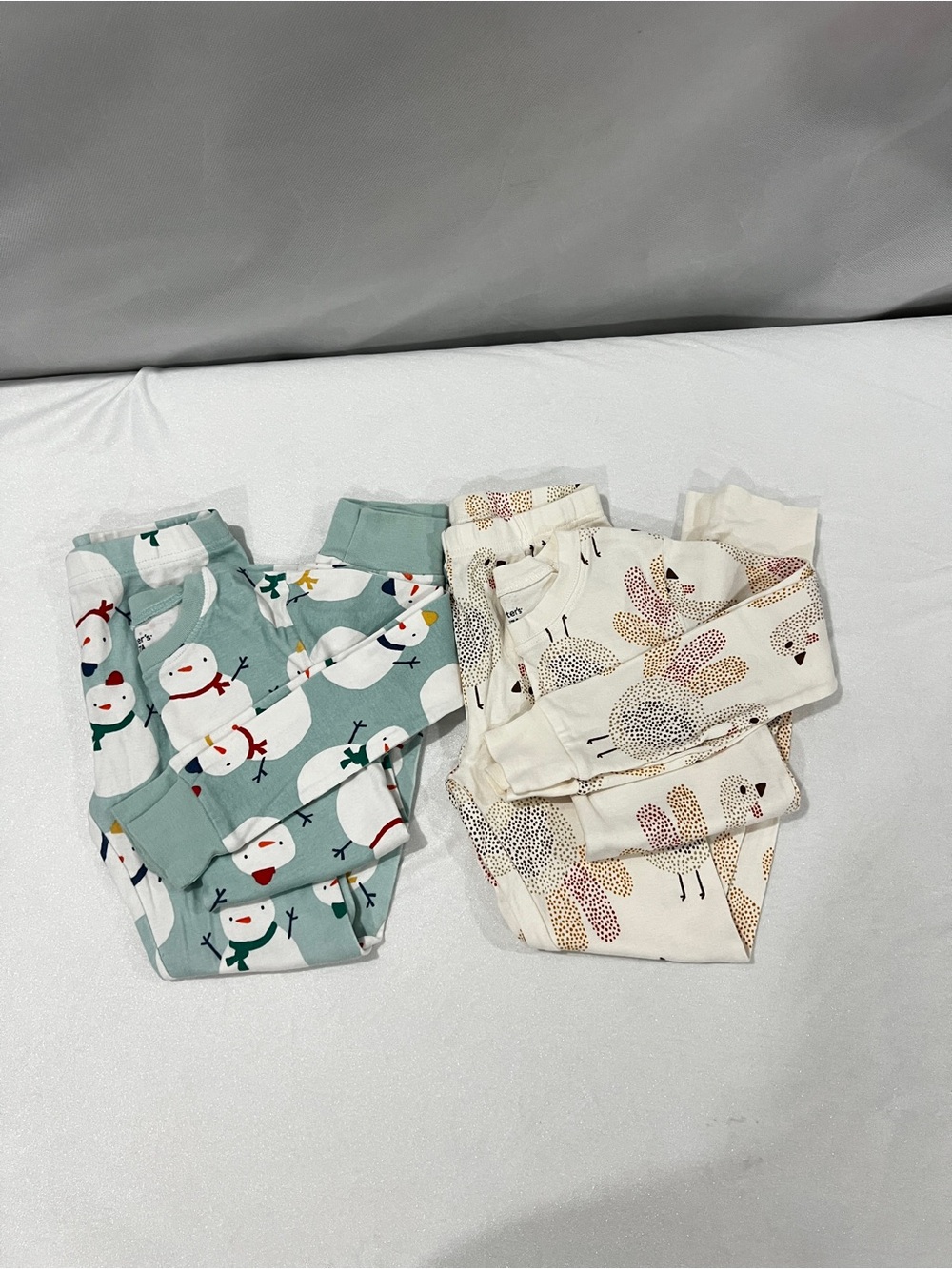 Carter's Lot of Two Set Kids Pajama Size 7 Turkey And Snow Man Print Cotton